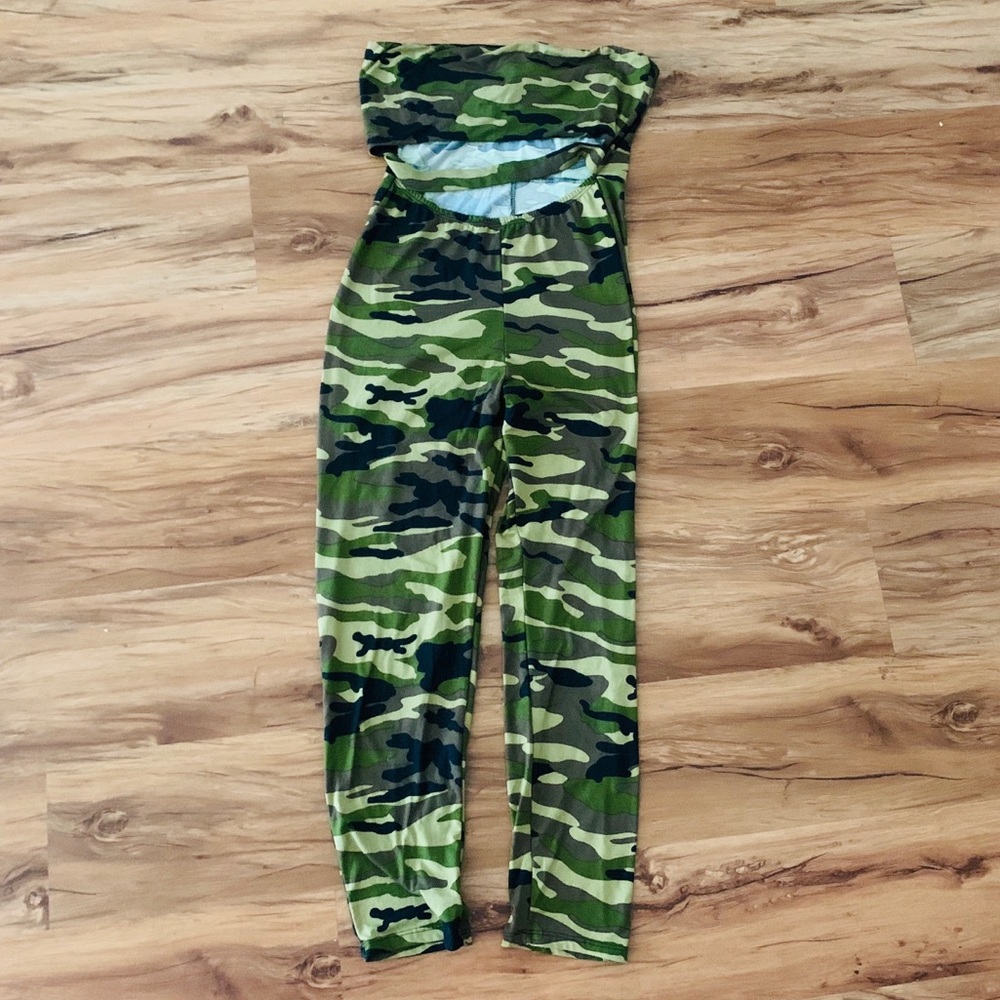 Strapless Camo Jumpsuit with midsection cut out